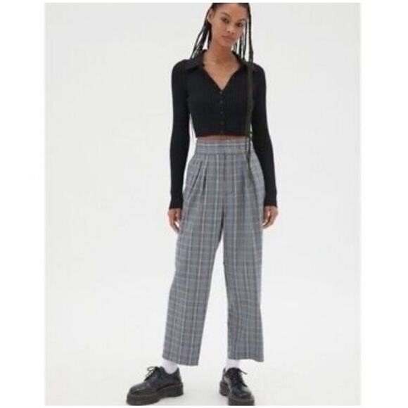 Urban Outfitters Plaid High Rise Wide Leg Trouser Pant Small Multicolor Tartan - Picture 1 of 6